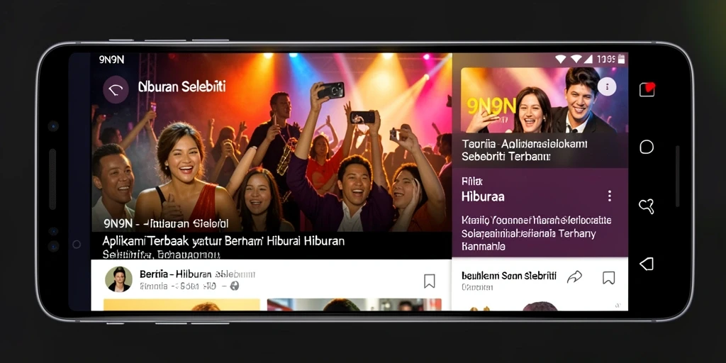 Antarmuka aplikasi 9N9N menampilkan berita hiburan selebriti terbaru.