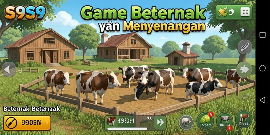 Tampilan antarmuka S9S9 dengan aktivitas beternak yang seru.